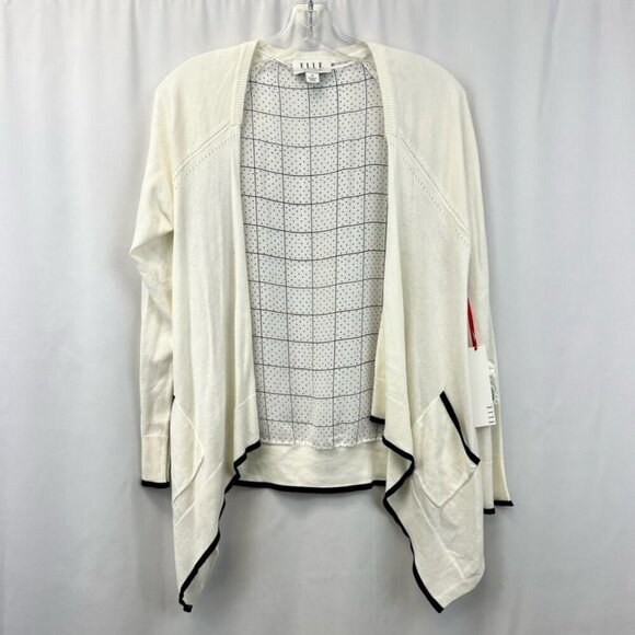 Elle Cardigan Sweater Women's M Off White Black Solid Long Sleeve Open Front New - Picture 1 of 11